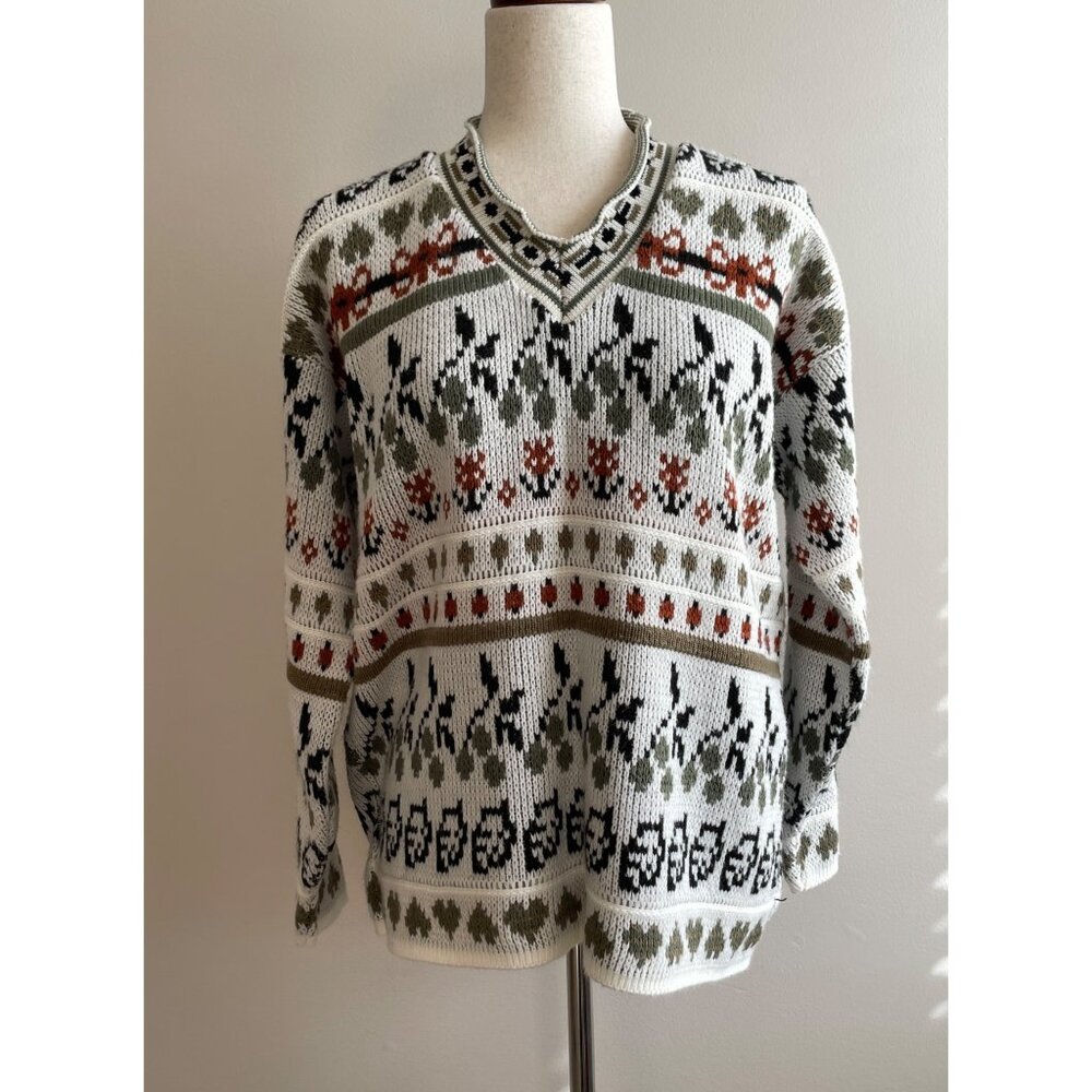 Vtg Croquet Sweater Womens M Fair Isle Made in USA 90s